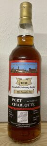 Eine Flasche Port Charlotte 10-year-old abgefüllt zum 100. Whiskystammtisch Nürnberg