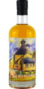 Eine Flasche Secret Speyside. Eine Malerei, welche die Brennerei Benriach darstellt, hat es auf's Label geschafft...