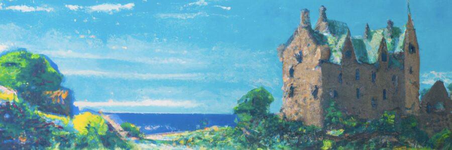 Generated by DALL-E Prompt: Dornoch Castle in summer painted by Van Gogh